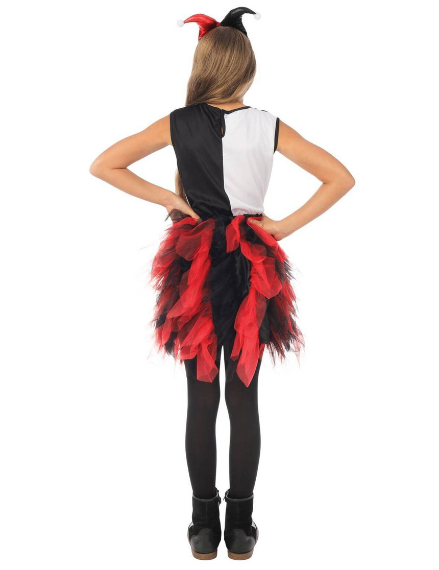 Déguisement arlequin avec jupon noir et rouge fille