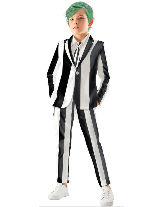 Costume de fantôme à rayures noires et blanches enfant