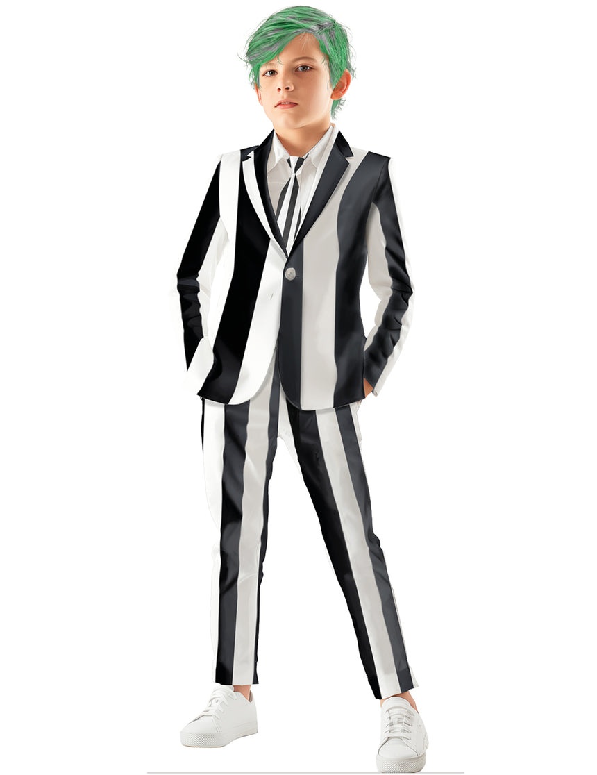 Costume de fantôme à rayures noires et blanches enfant