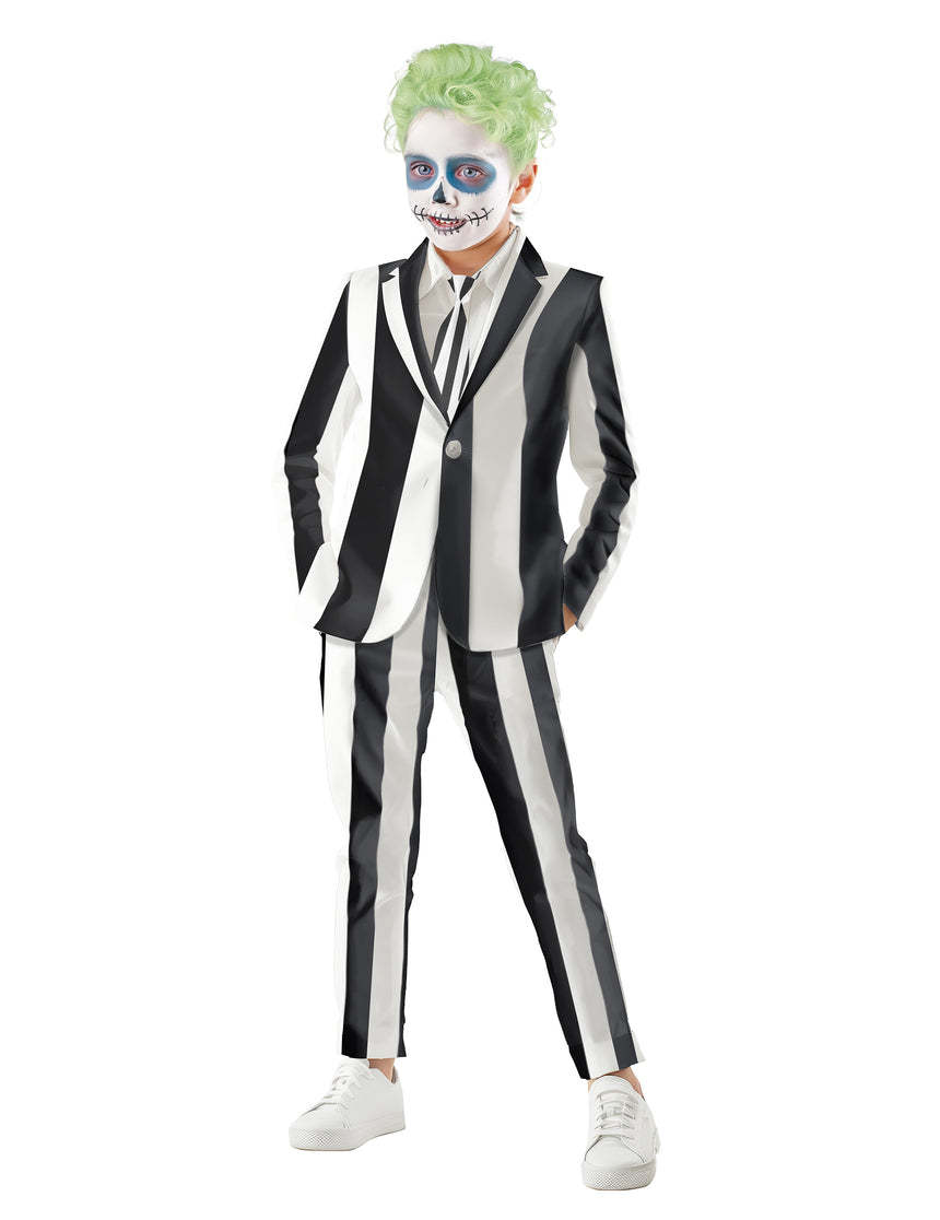 Costume de fantôme à rayures noires et blanches enfant