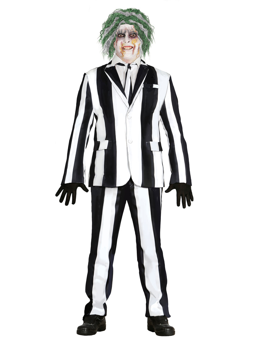 Costume de fantôme à rayures noires et blanches grande taille homme