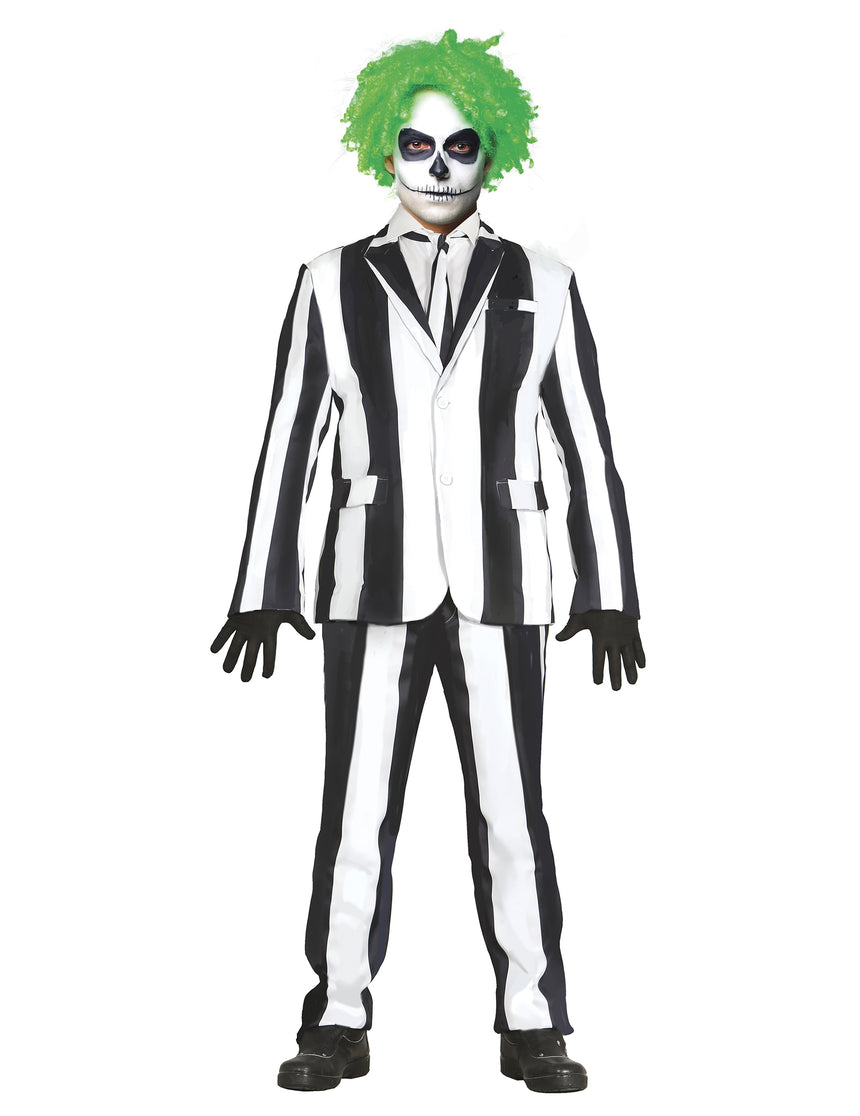 Costume de fantôme à rayures noires et blanches grande taille homme
