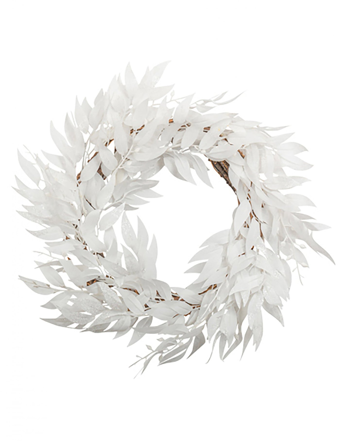 Couronne de feuilles blanches à paillettes 50 cm, décoration de Noël