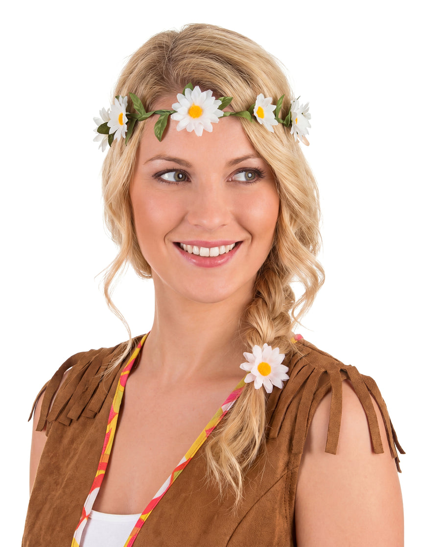 Couronne de fleurs pâquerettes blanches adulte