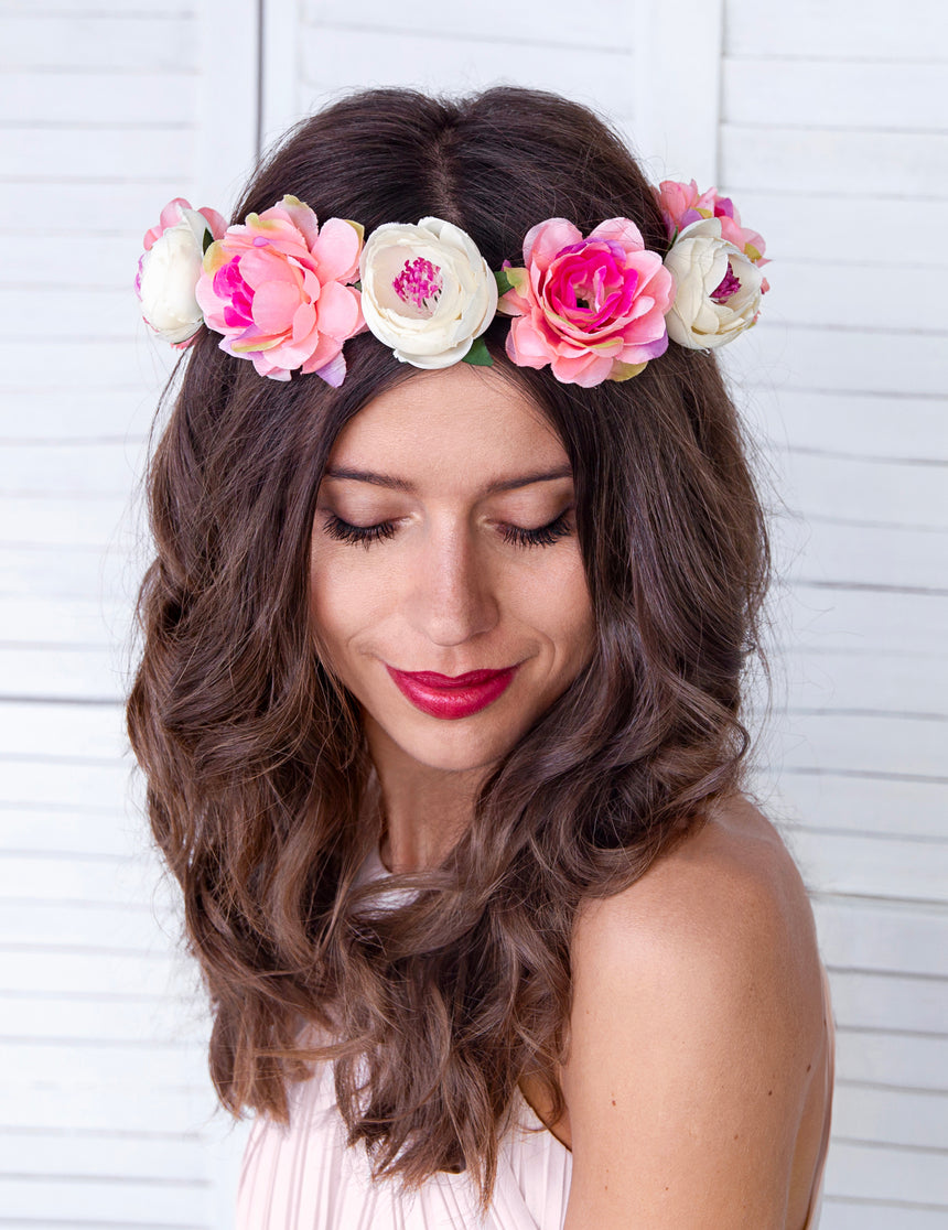 Couronne de fleurs roses 17 cm