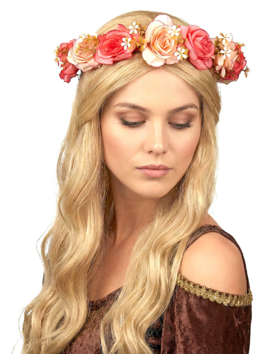 Couronne de roses et fleurs blanches adulte