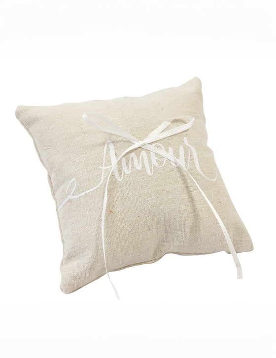 Coussin pour alliances en toile amour 15 x 15 cm en lin naturel