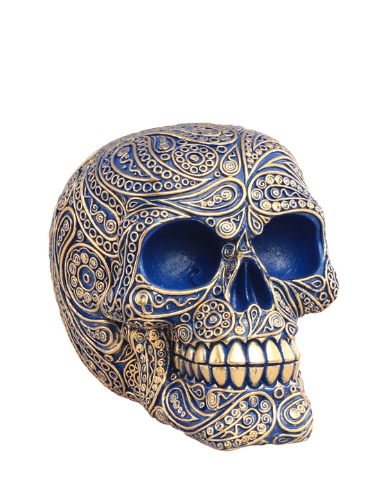 Crâne baroque bleu en résine 11,5cm