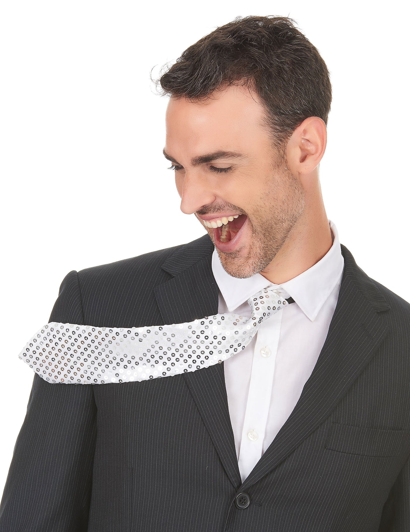 Cravate argentée avec sequins adulte