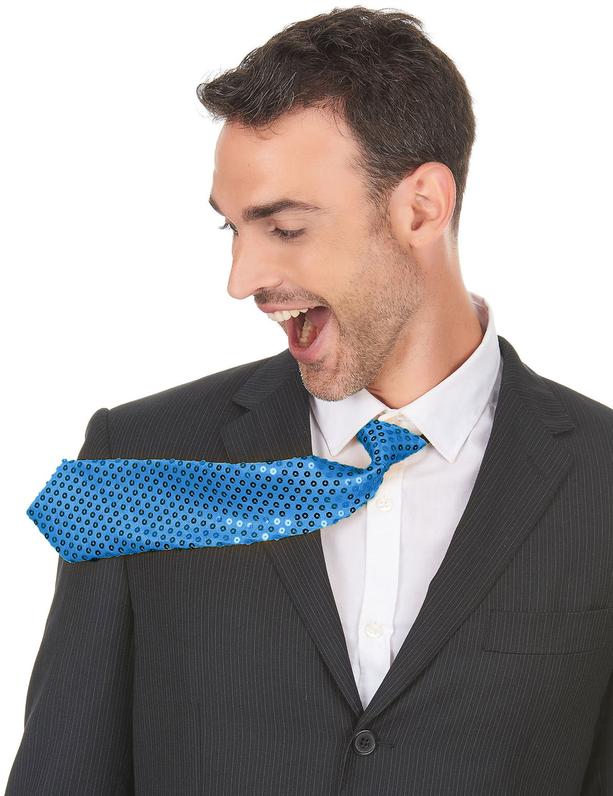 Cravate bleue avec sequins adulte
