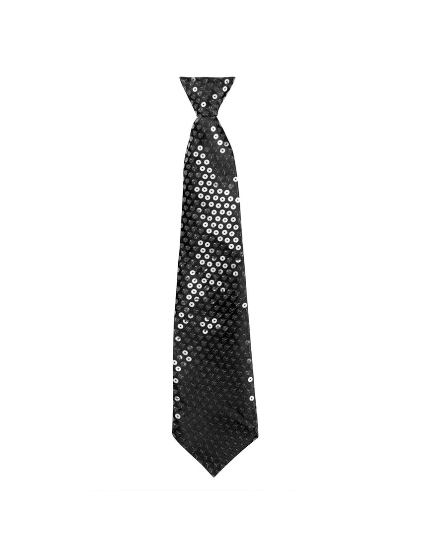 Cravate noire avec sequins transparents adulte