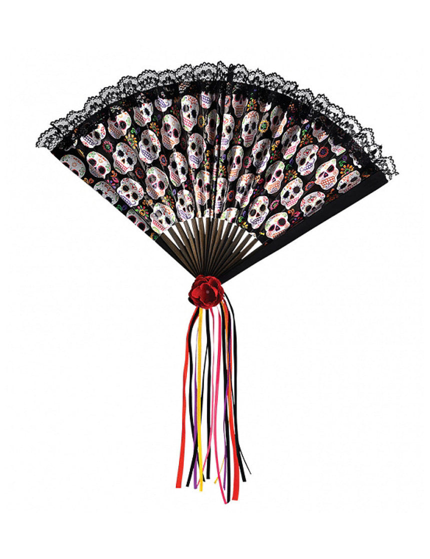 Eventail Dia de los muertos 42 cm adulte