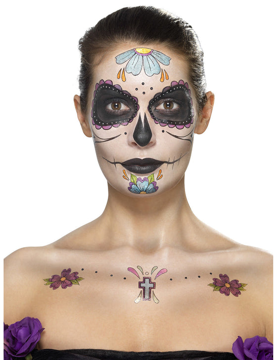 Kit maquillage fleurs bleues femme Dia de los muertos
