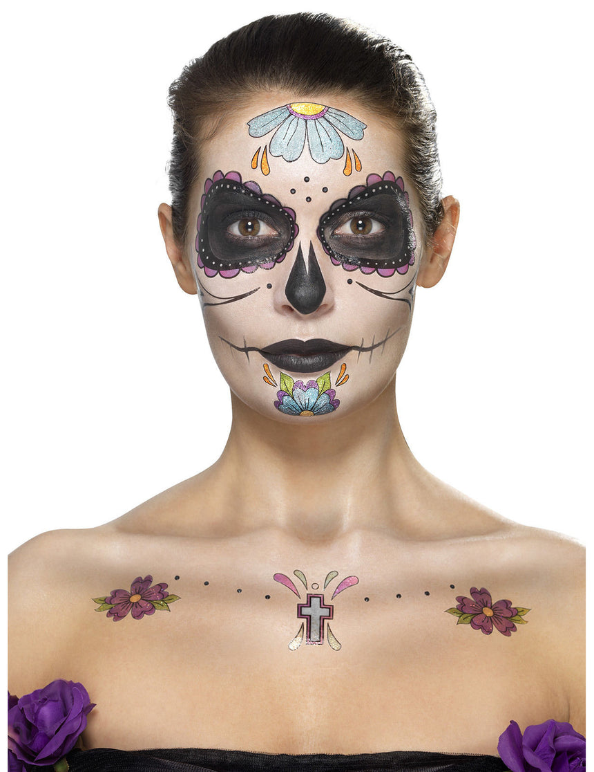 Kit maquillage fleurs bleues femme Dia de los muertos