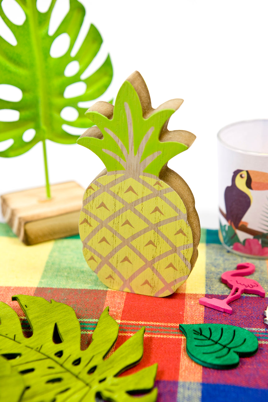 Décoration ananas en bois jaune et vert 12 cm