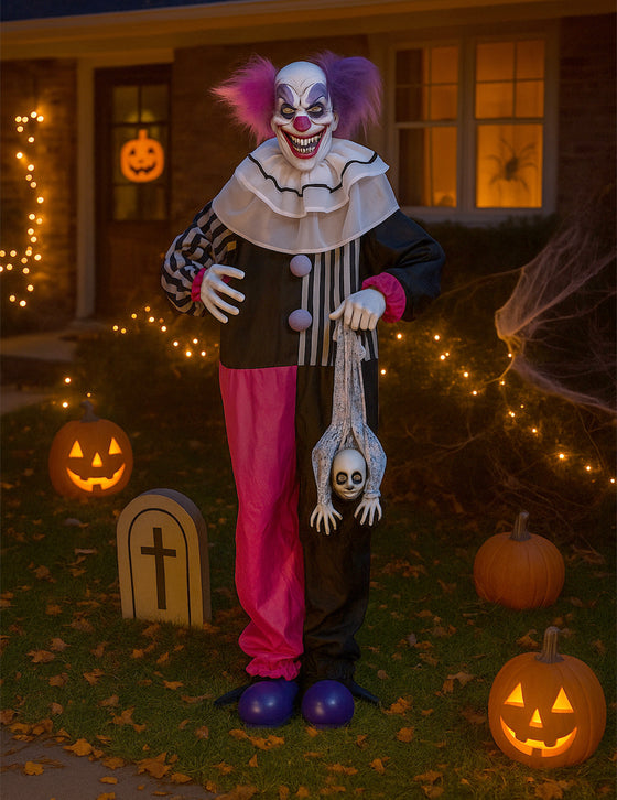 Décoration Animée Clown Rose et Noir Sonore et Lumineuse 170 cm