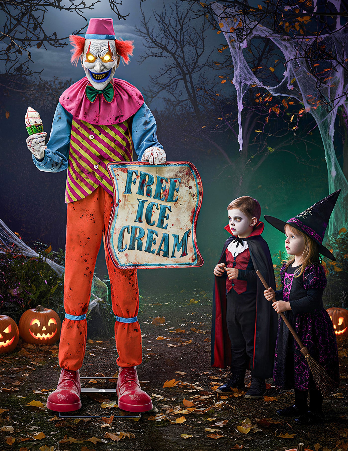 Décoration animée Clown Terrifiant avec son et lumières 1,8m