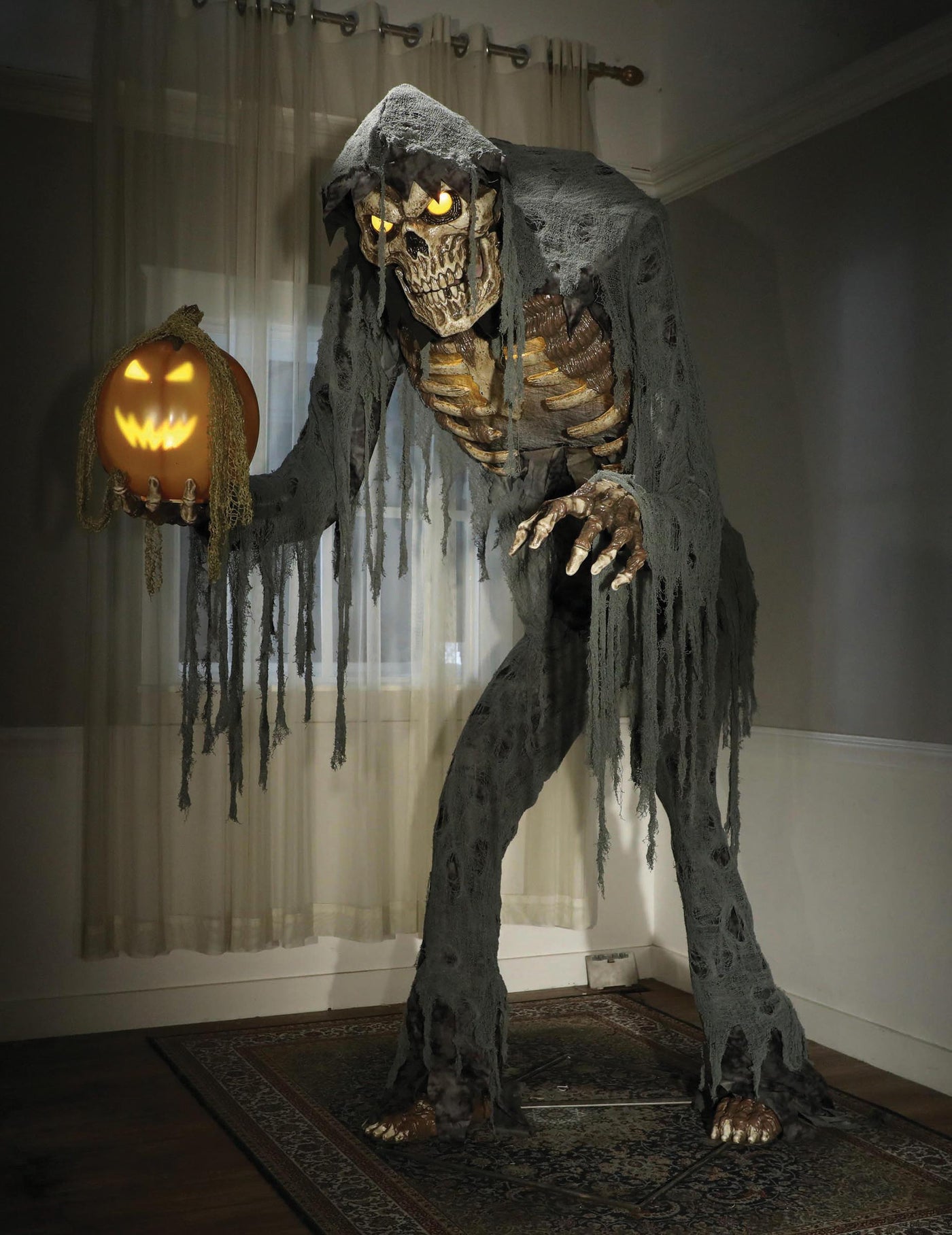 Décoration animée Jack l'Épouvantail avec Bras Articulés Son et Lumières 2,15m