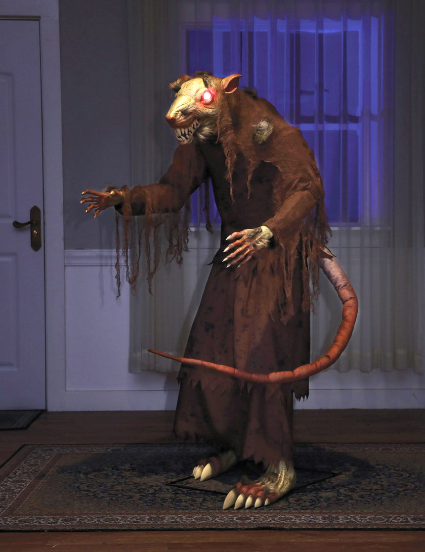 Décoration animée Rat Terrifiant Yeux Rouges avec Mouvements et Lumières 1,5m