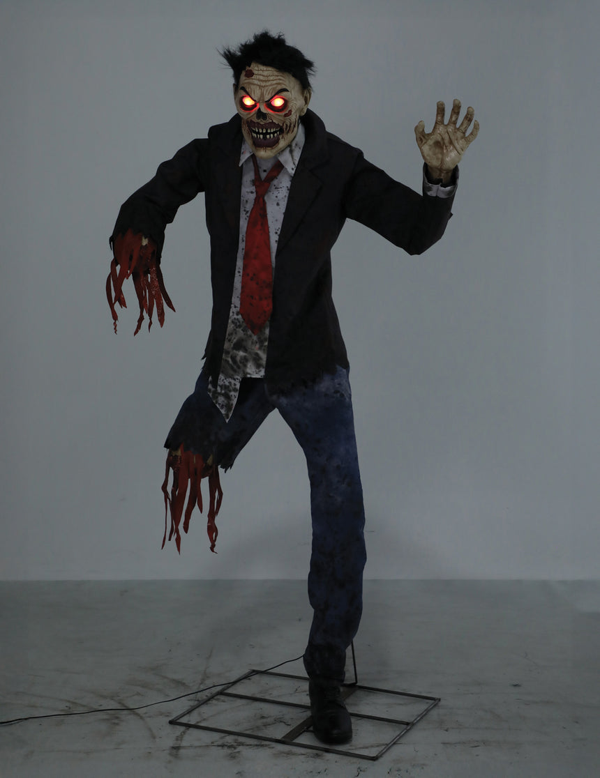 Décoration animée Zombie fracturé avec Bras Articulés Son et Lumières 1,8m