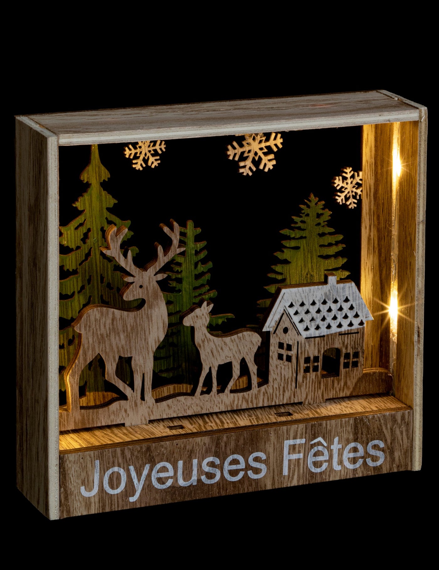 Décoration cadre lumineux à poser rennes 16 cm en bois