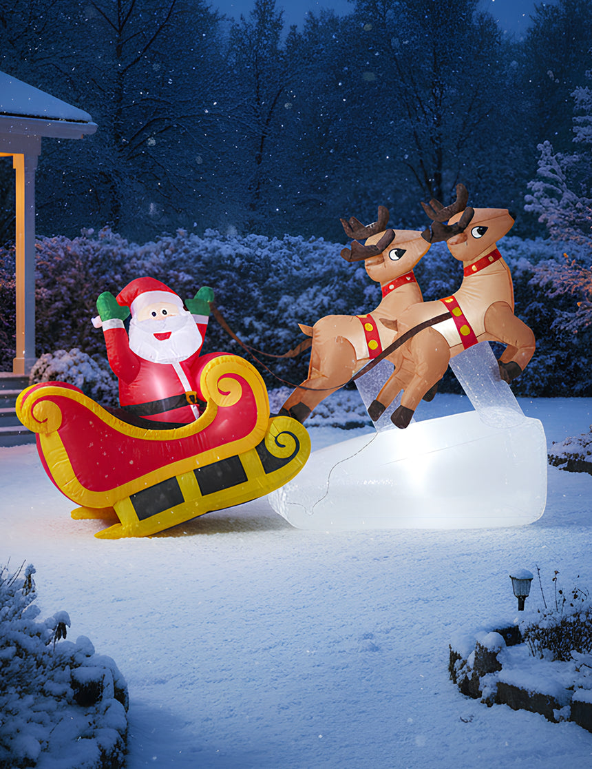 Décoration gonflable lumineuse traîneau du Père Noël 210 cm