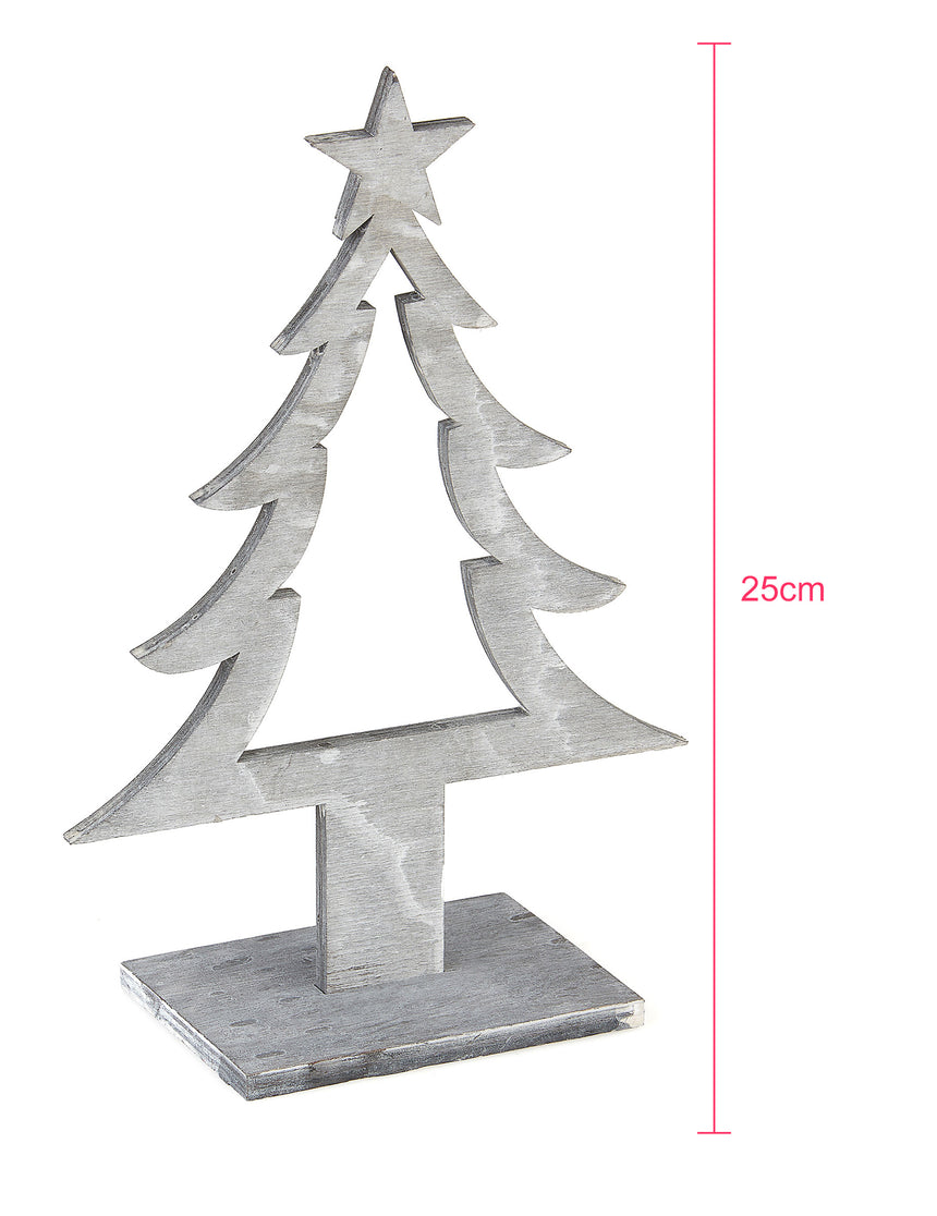 Décoration sapin de noël en bois gris 25 x 11 x 8 cm