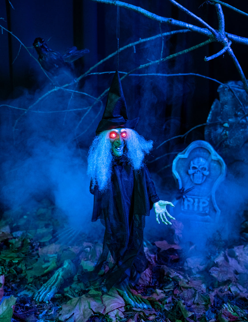 Décoration sorcière animée lumineuse et parlante Halloween