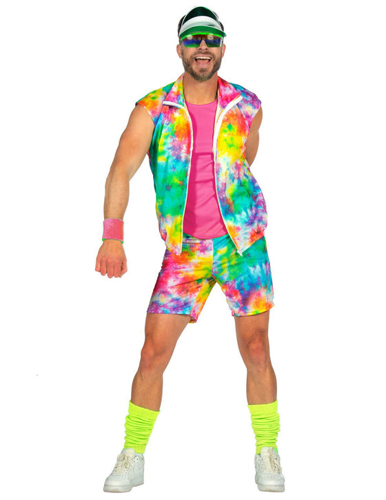Déguisement aérobic tie and dye multicolore fluo homme