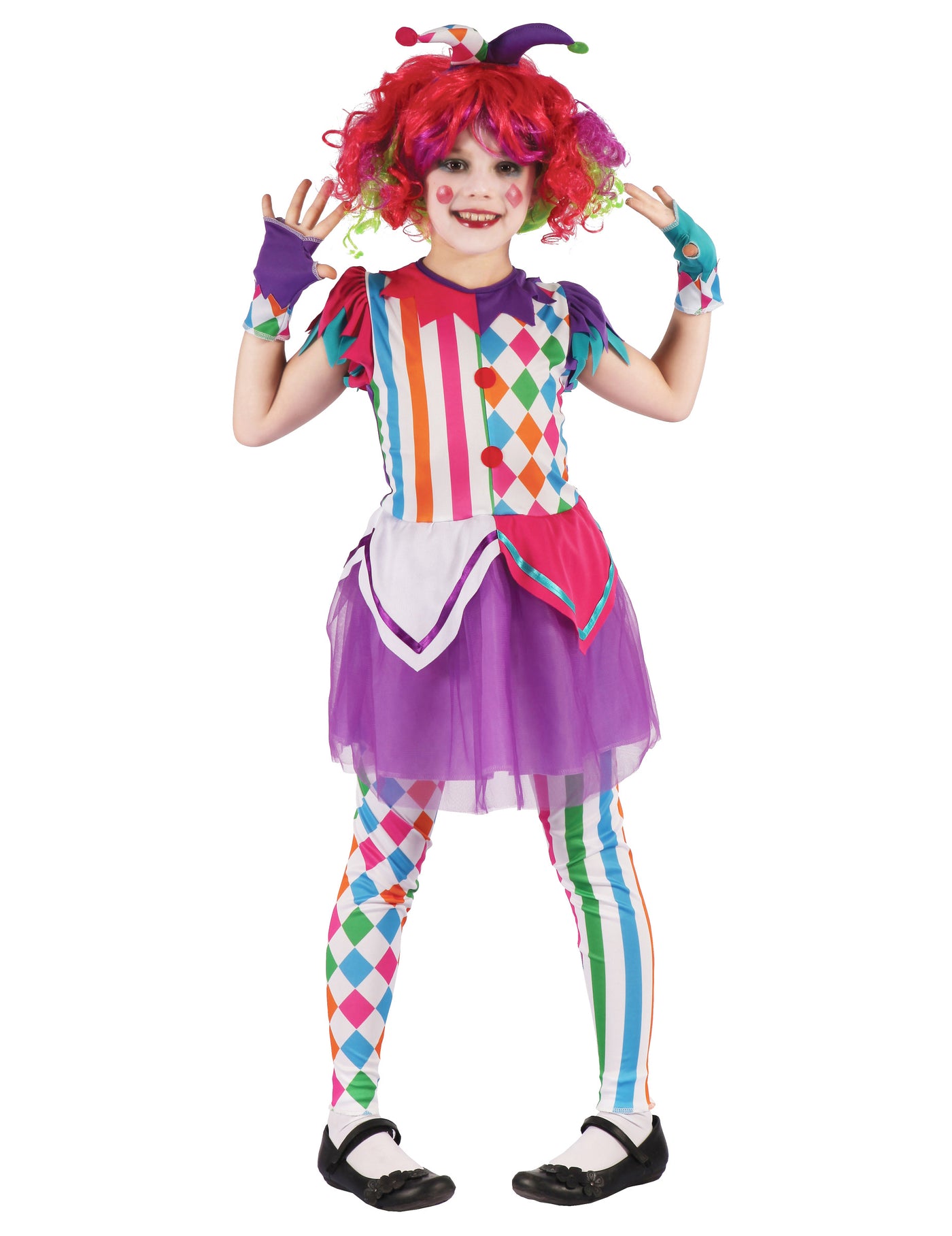 Déguisement arlequine colorée fille