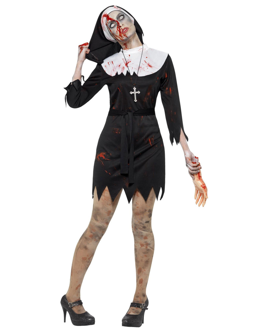 Déguisement bonne sœur zombie noire femme