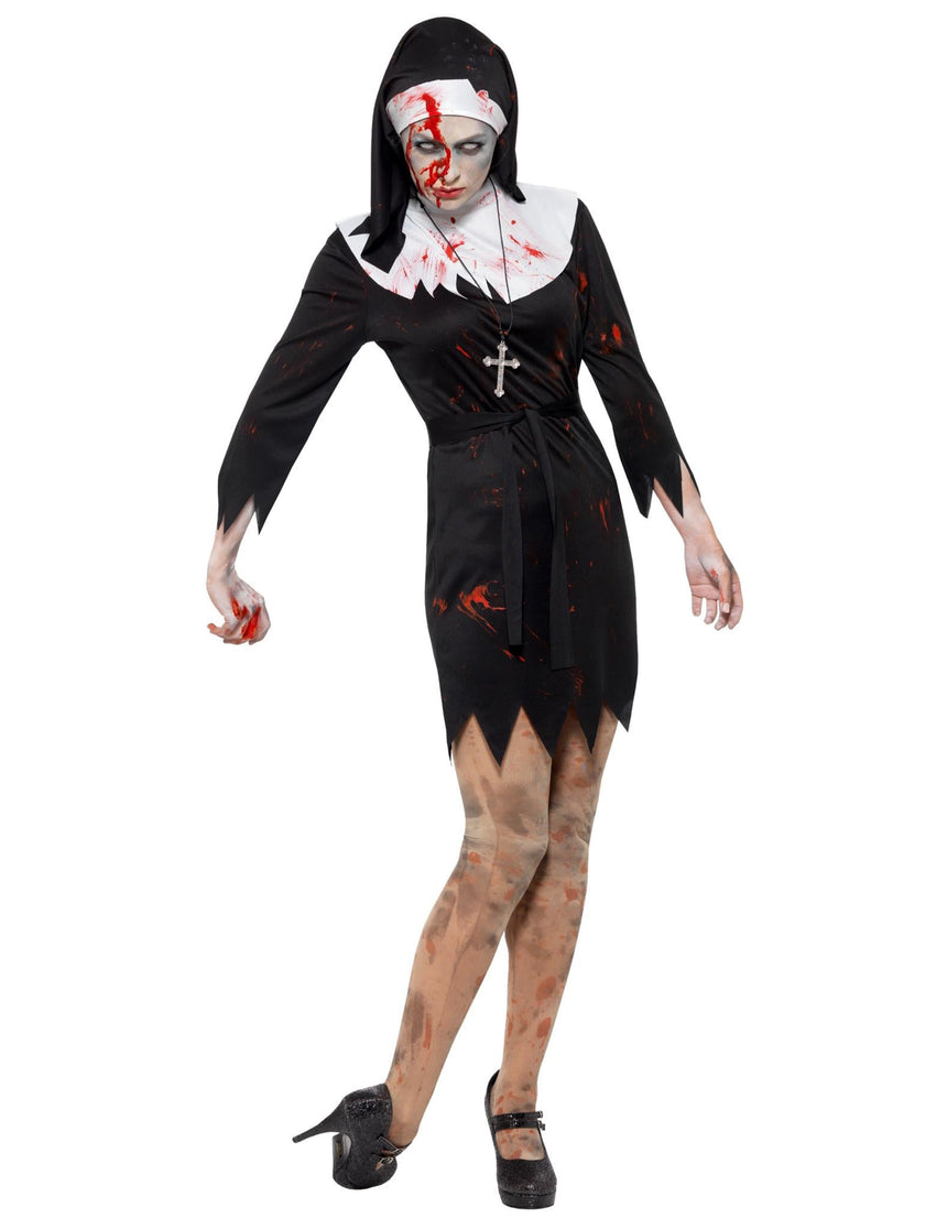 Déguisement bonne sœur zombie noire femme