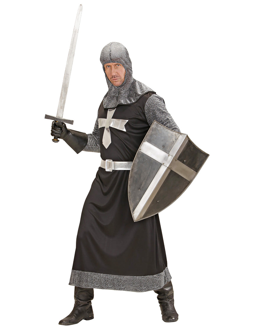 Déguisement chevalier médiéval noir et argent homme