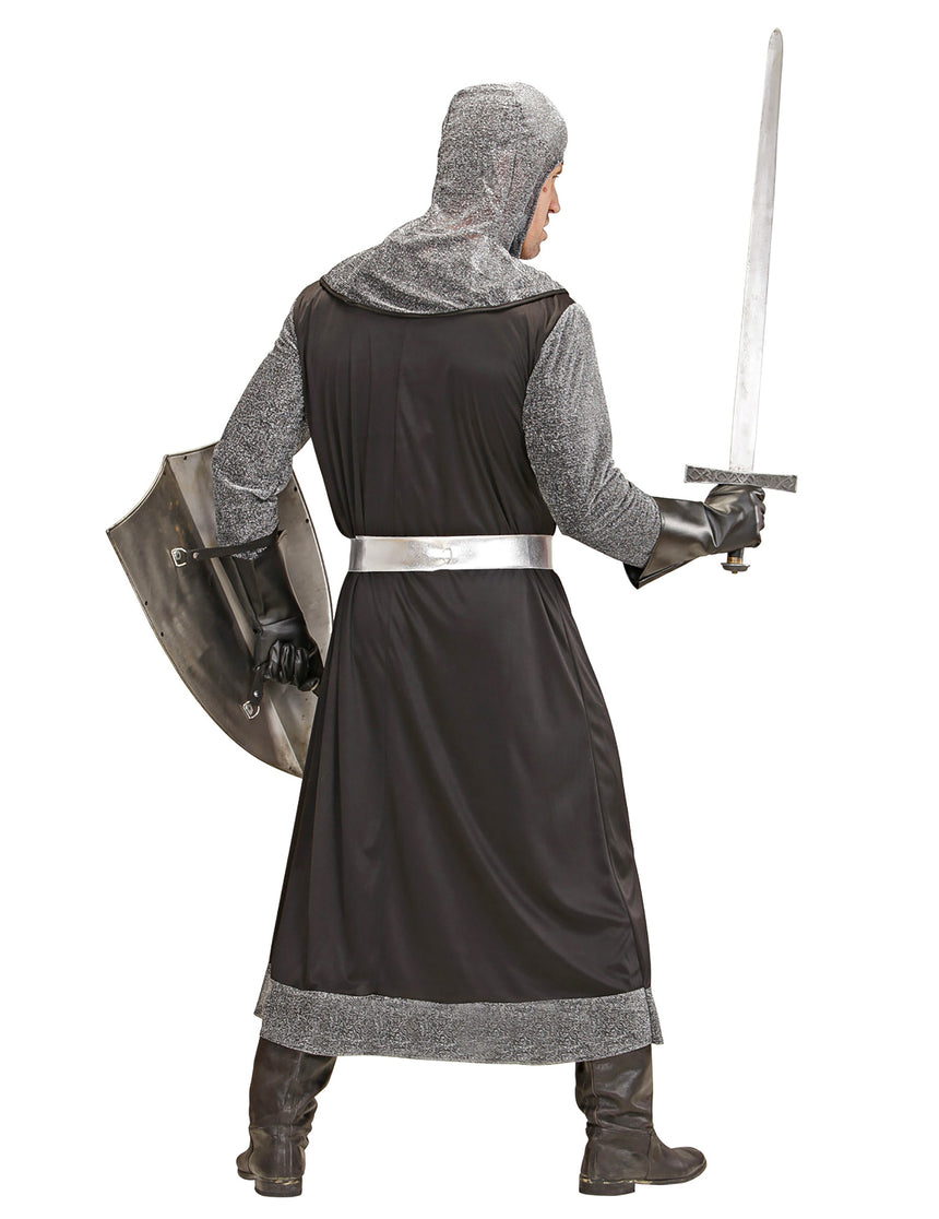 Déguisement chevalier médiéval noir et argent homme