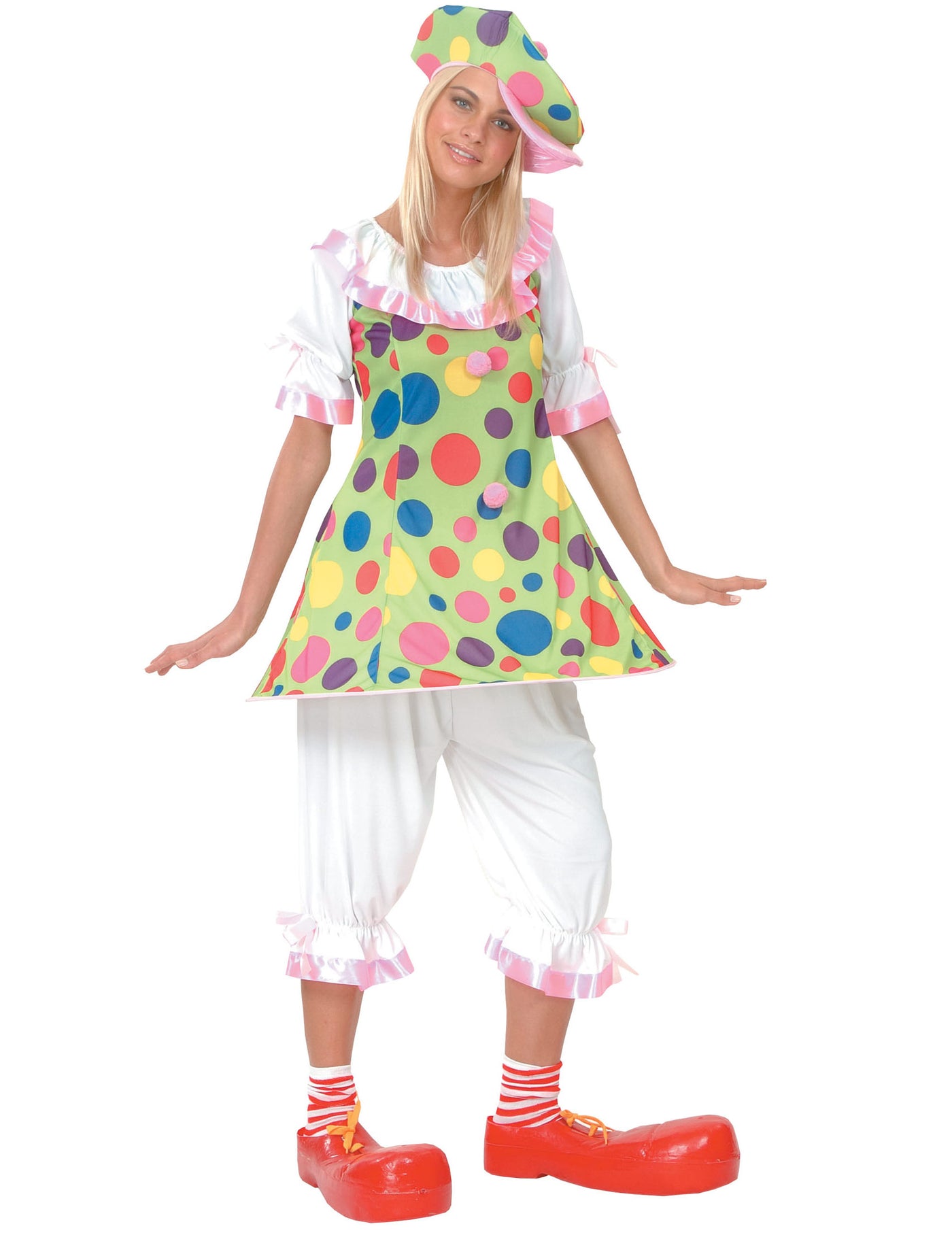 Déguisement clown à pois colorés femme