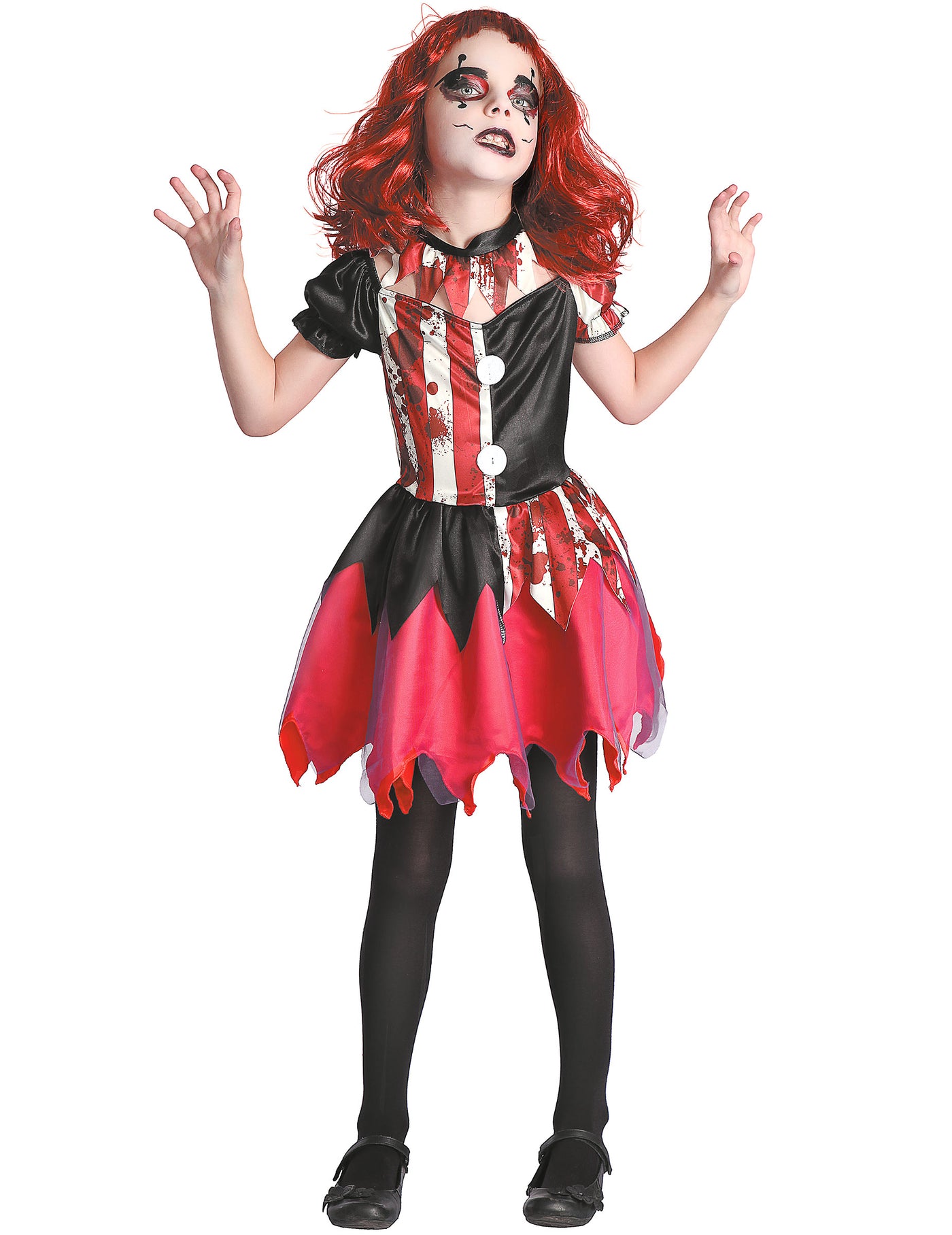 Déguisement clown ensanglanté rouge et noir fille