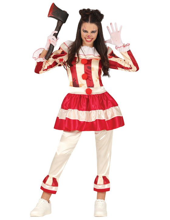 Déguisement clown terrifiante rouge et blanc adolescente