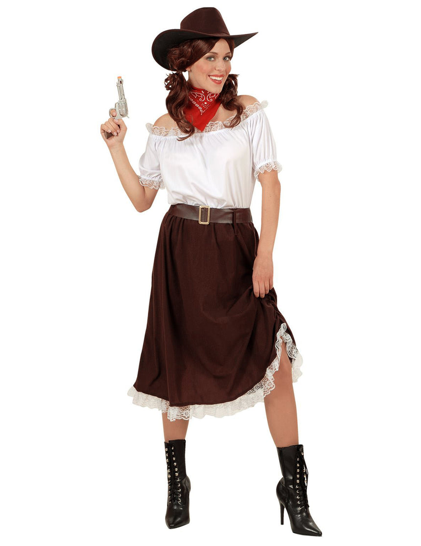 Déguisement cowgirl blanc et marron femme