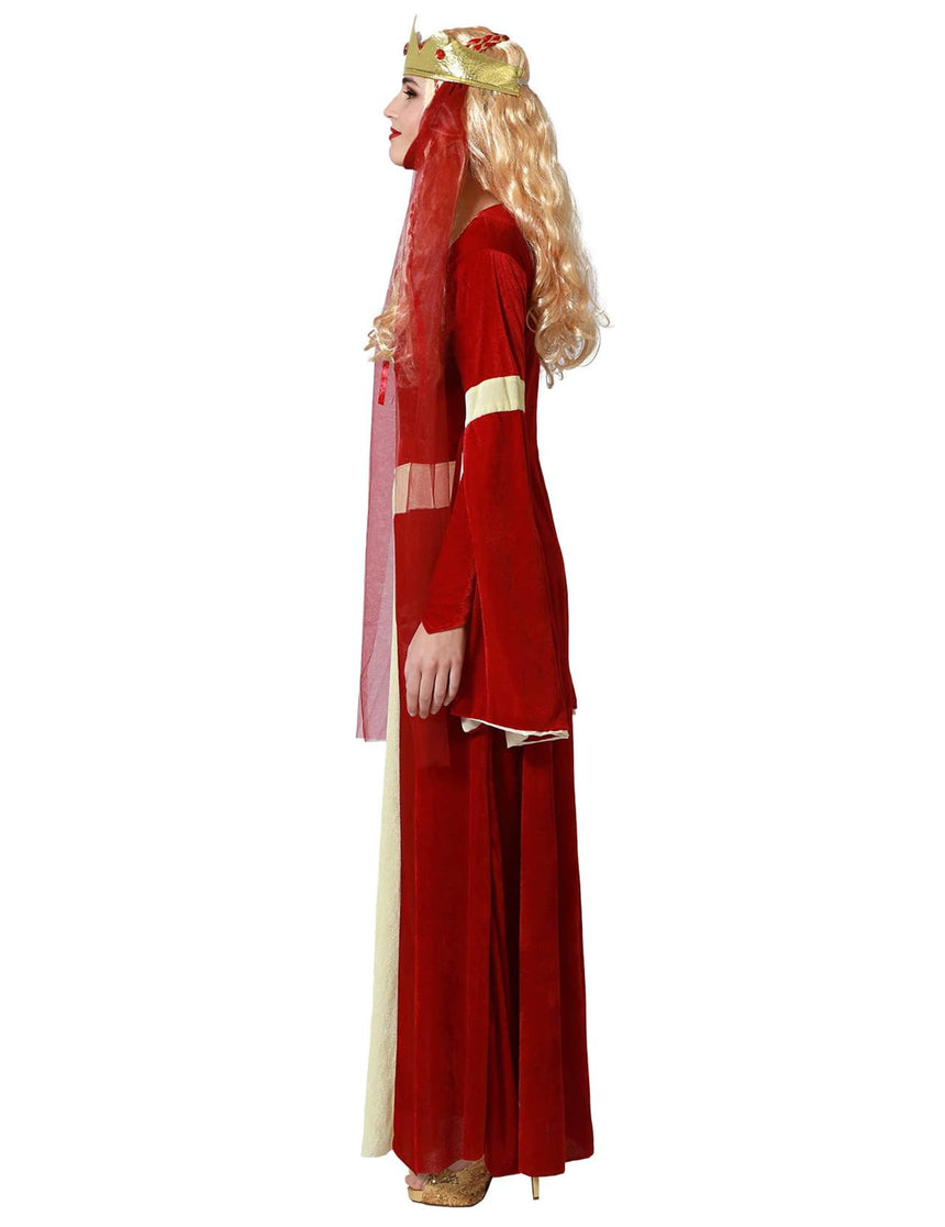 Déguisement dame médiévale rouge et or femme