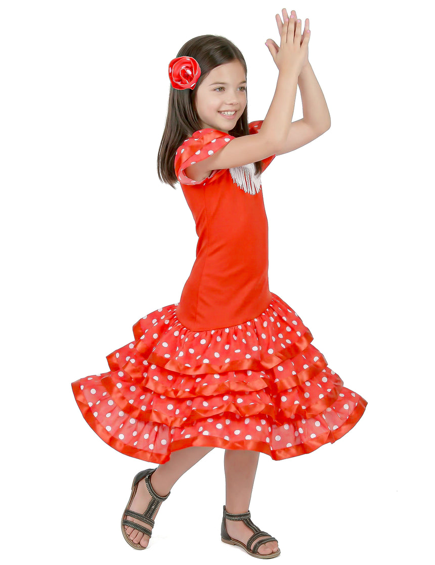 Déguisement Danseuse Flamenco Rouge à Pois Blanc Fille