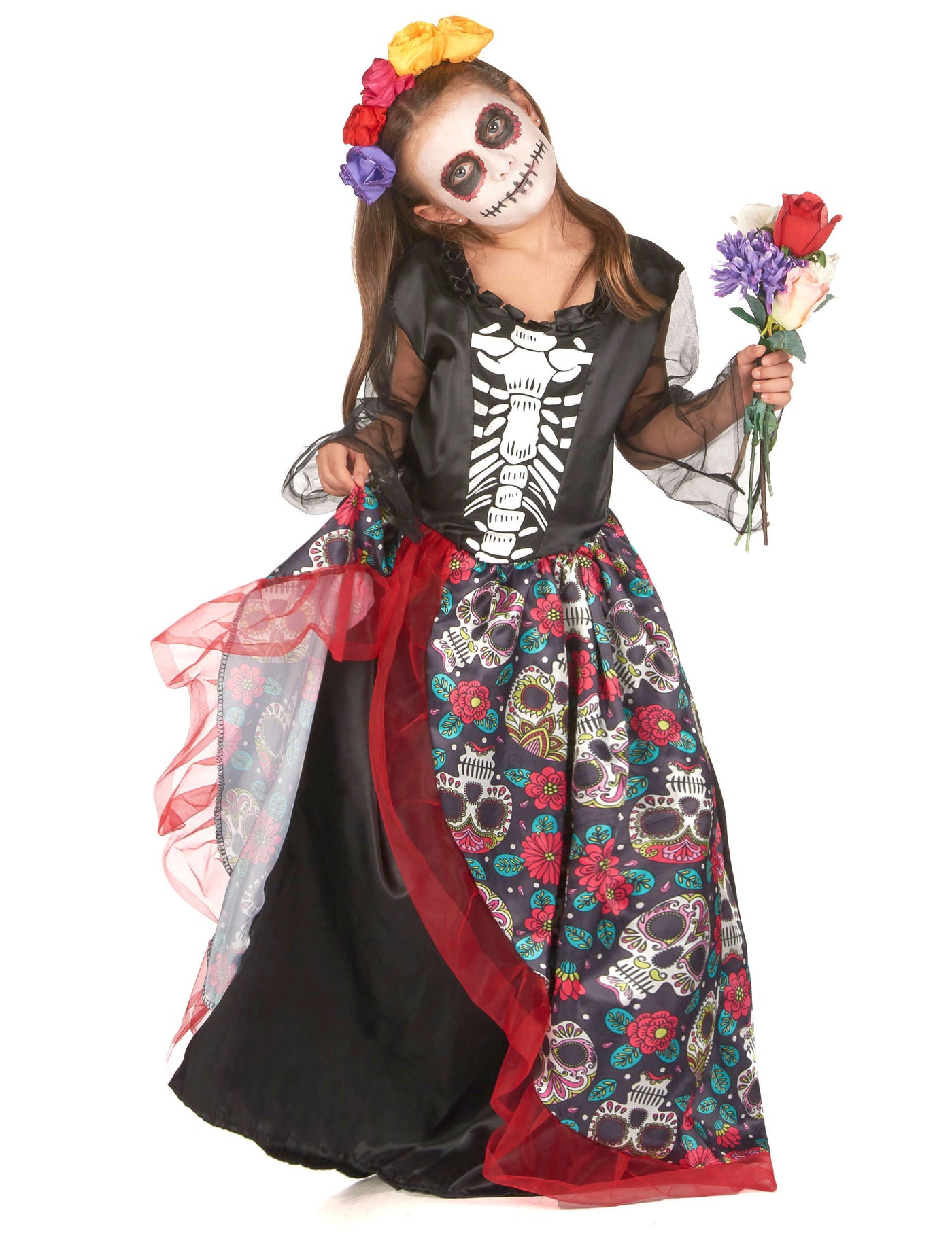 Déguisement Dia de los muertos fleuri fille