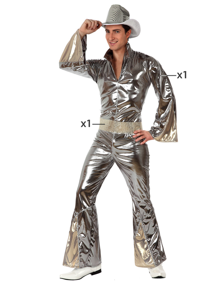 Déguisement disco argenté brillant homme