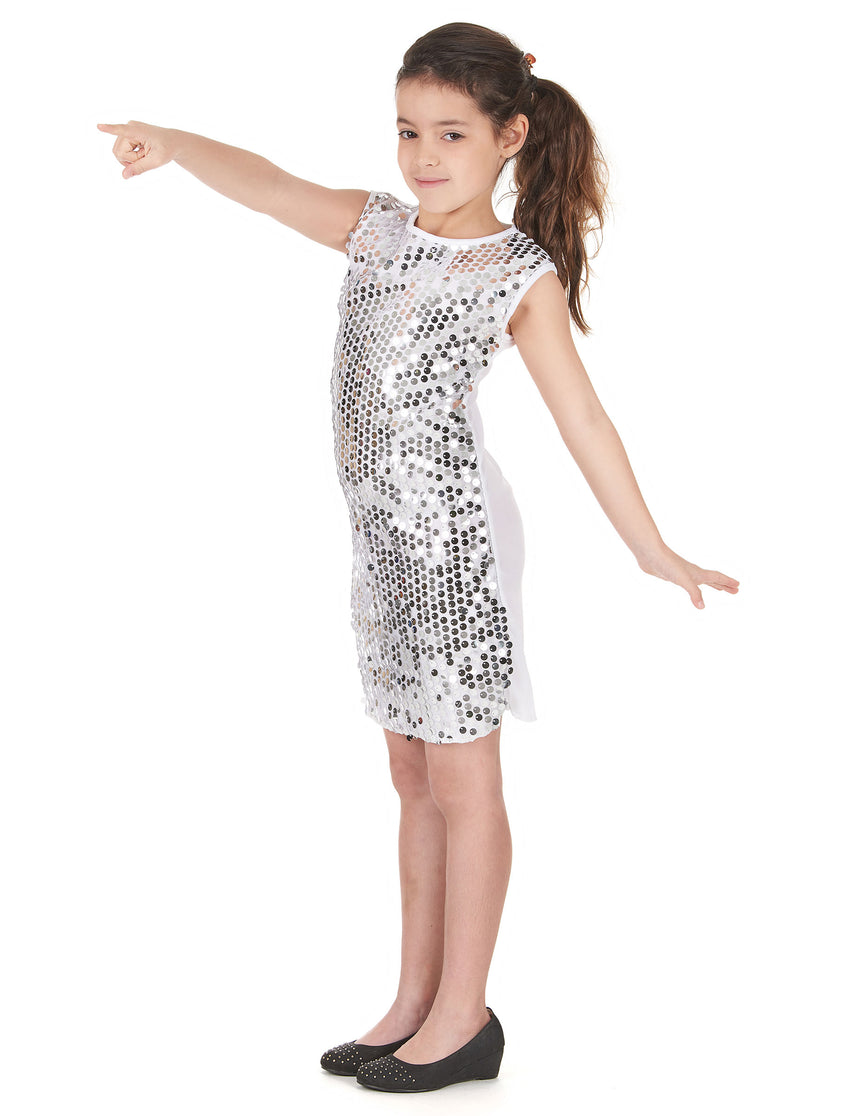 Déguisement disco fille argent à paillettes