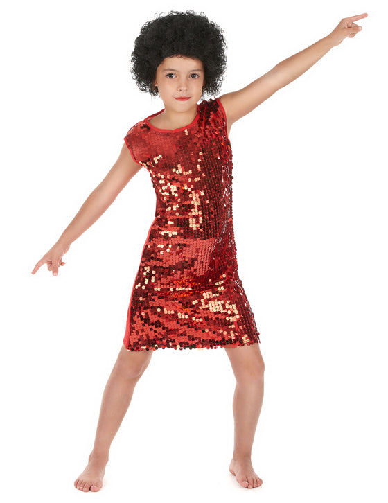 Déguisement disco fille rouge à paillettes