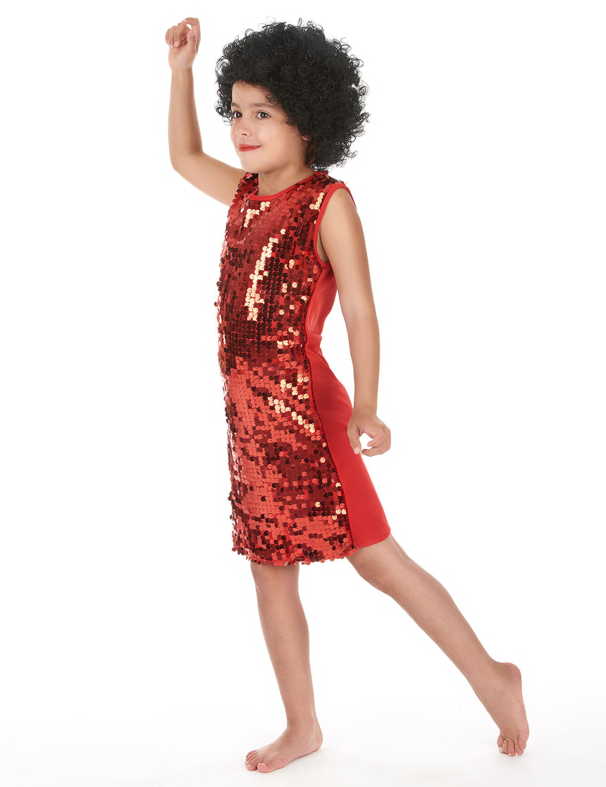 Déguisement disco fille rouge à paillettes