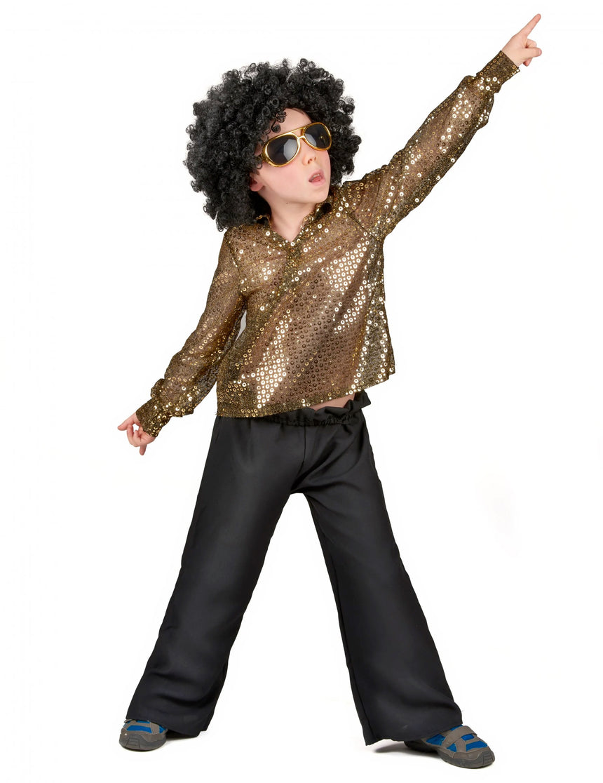 Déguisement disco garçon paillettes or