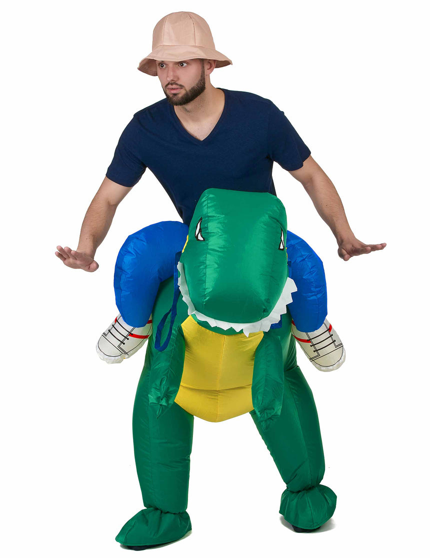 Déguisement explorateur à dos de dinosaure adulte
