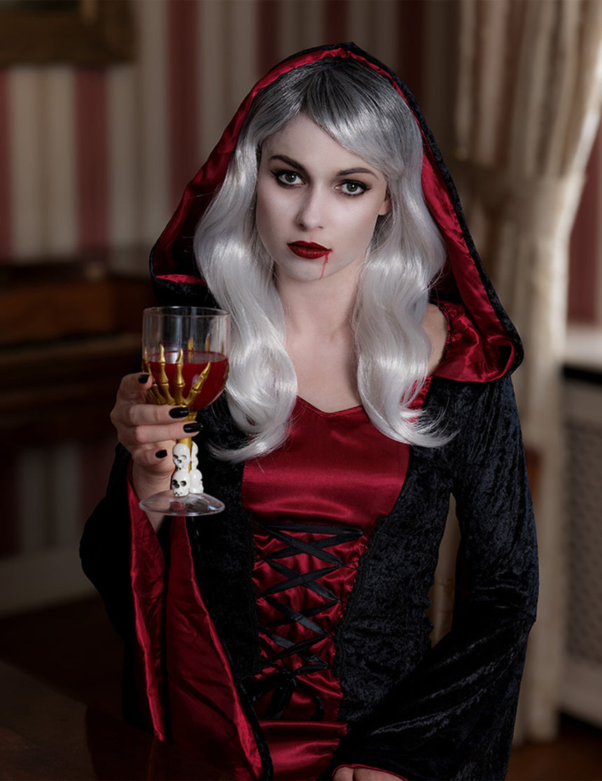 Déguisement gothique à capuche rouge et noir femme