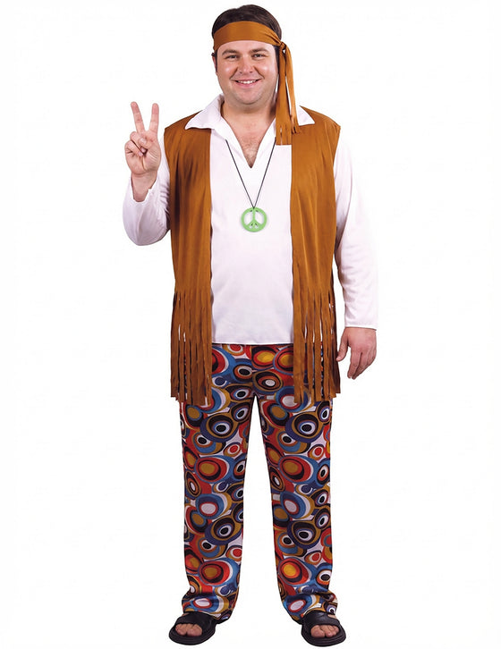 Déguisement grande taille hippie marron et blanc homme