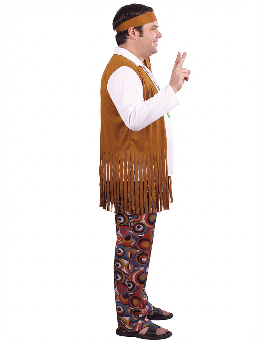 Déguisement grande taille hippie marron et blanc homme